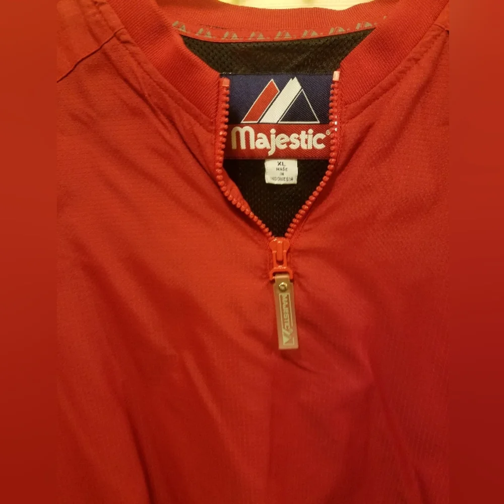 Authentic Majestic Men's XL 1/4 Zip Warm up Baseball Gym Pullover Red - Picture 2 of 4